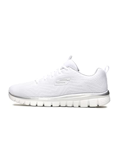 Detalle de Skechers Graceful Get Connected – Sneaker sportiva da allenamento in mesh bianco con rifiniture argento, 4 UK (37 EU)