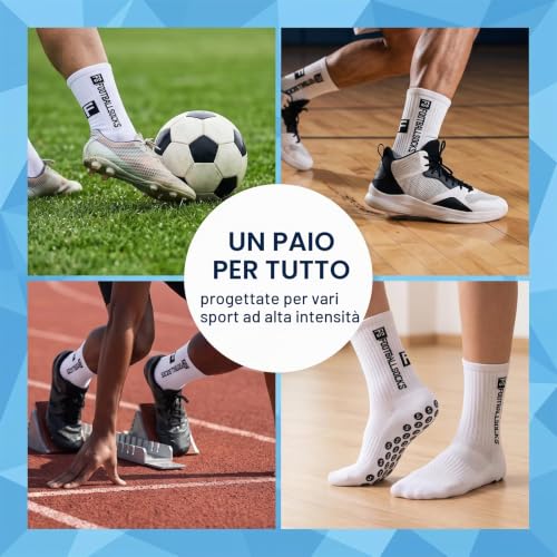 Thumbnail 4 de BODZWI Calze grip da calcio, 3 paia bianche in cotone traspirante
