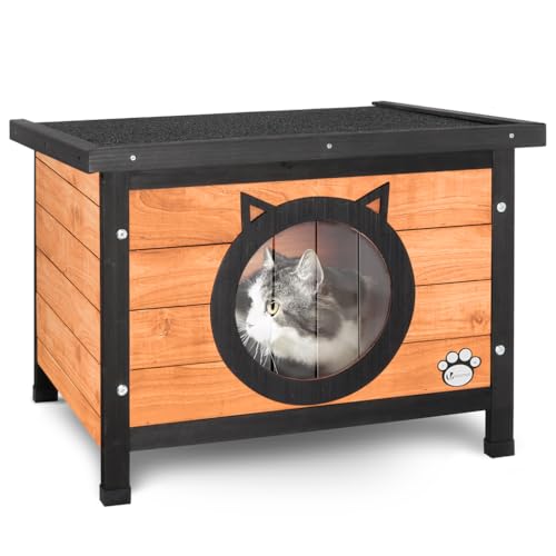 Detalle de VOUNOT Casetta per Gatti in Legno con Porta Design Orecchie di Gatto – 57 x 45 x 43 cm