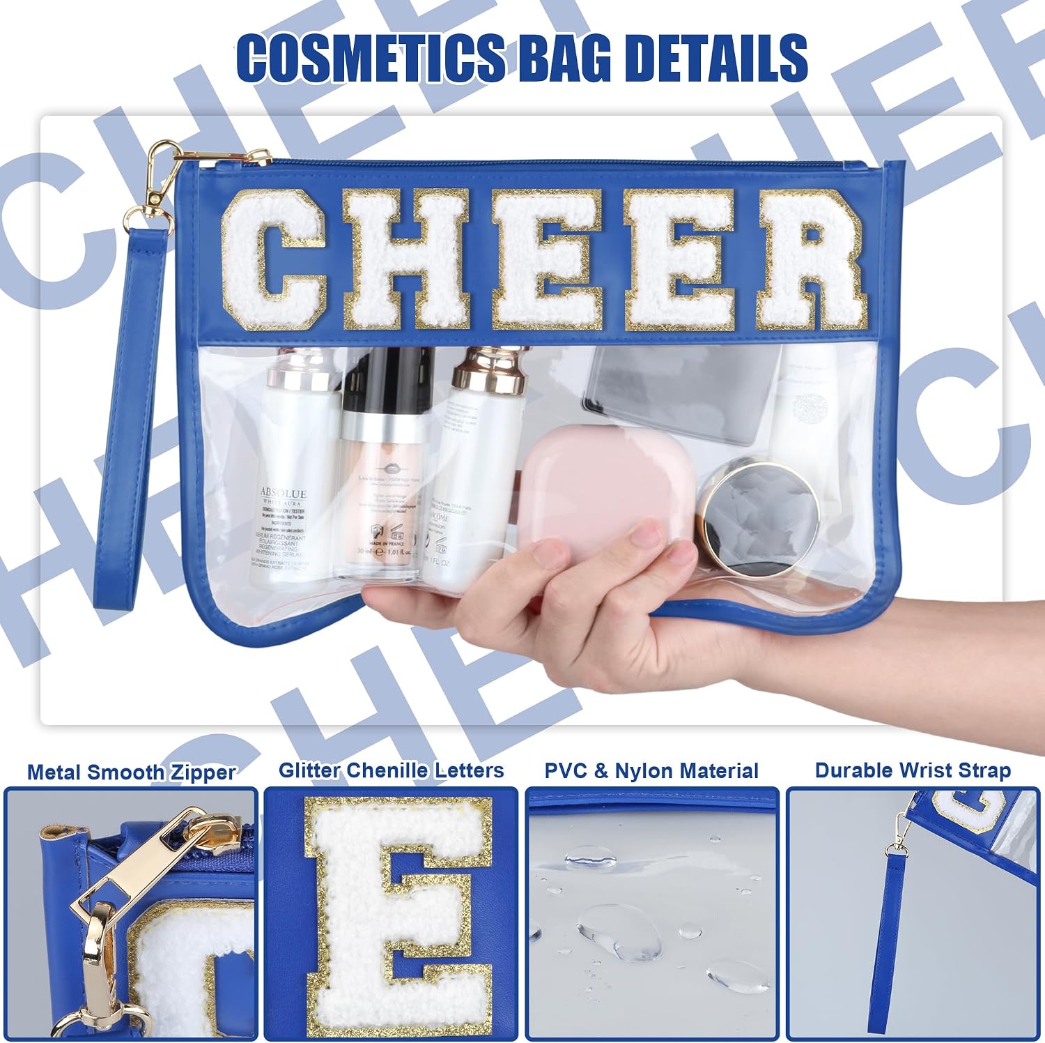 Detalle de BuyCard Clear Makeup Bag, Navy Blue