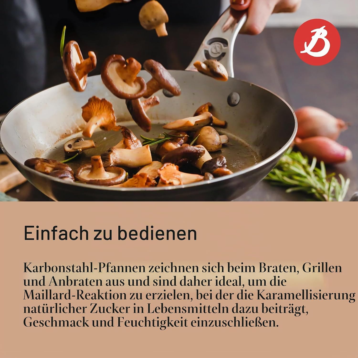 Detalle de de Buyer Bratpfanne MINERAL B PRO aus Eisenstahl, 28 cm – Made in France