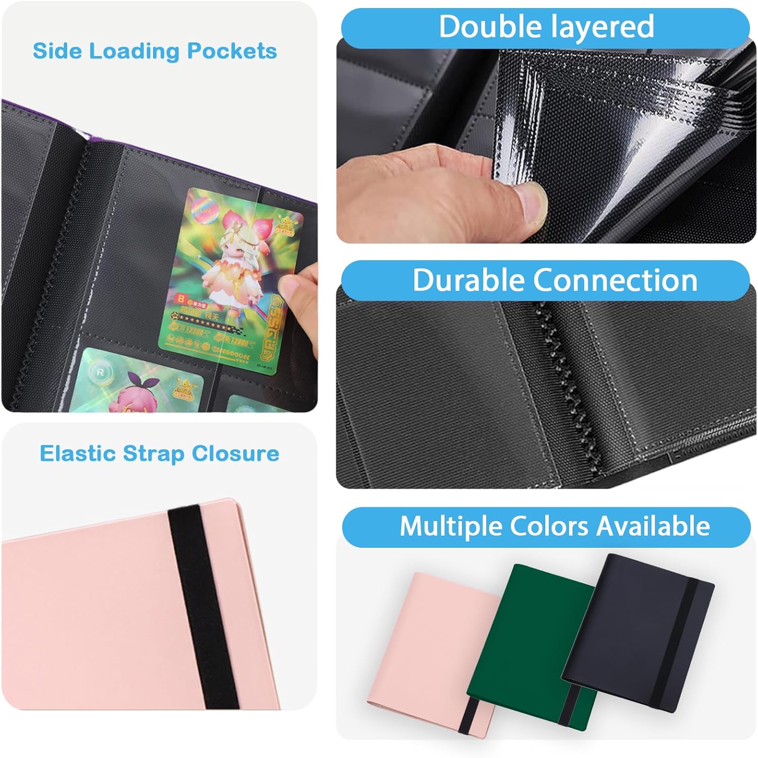 Detalle de 4-Pocket Trading Card Binder with 20 Pages and 160 Pockets (Green)