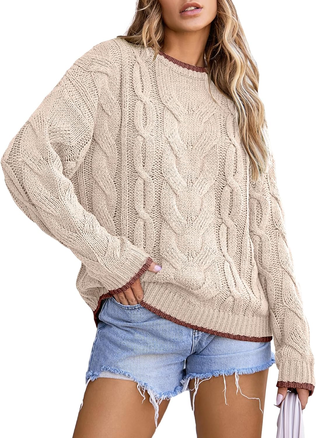 Detalle de EVALESS Sweater Trendy Crewneck Color Block Knitwear