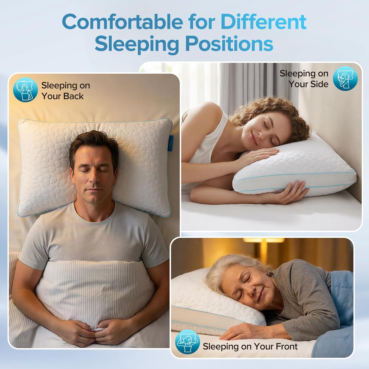 Thumbnail 5 de Hapiclody Shredded Memory Foam Pillows 2 Pack – Adjustable Firmness with Bamboo Cover (70 x 45cm)