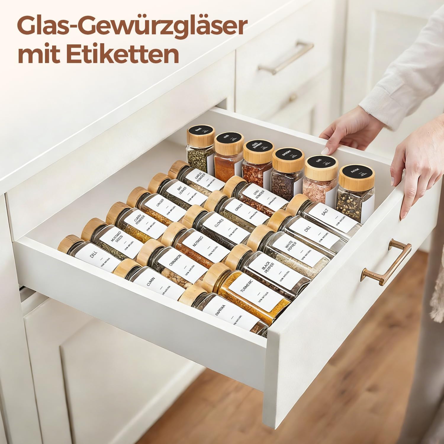 Thumbnail 6 de ComSaf Glass Spice Jars, 120 ml Square Glass Jars with Bamboo Lids, 6 Pack