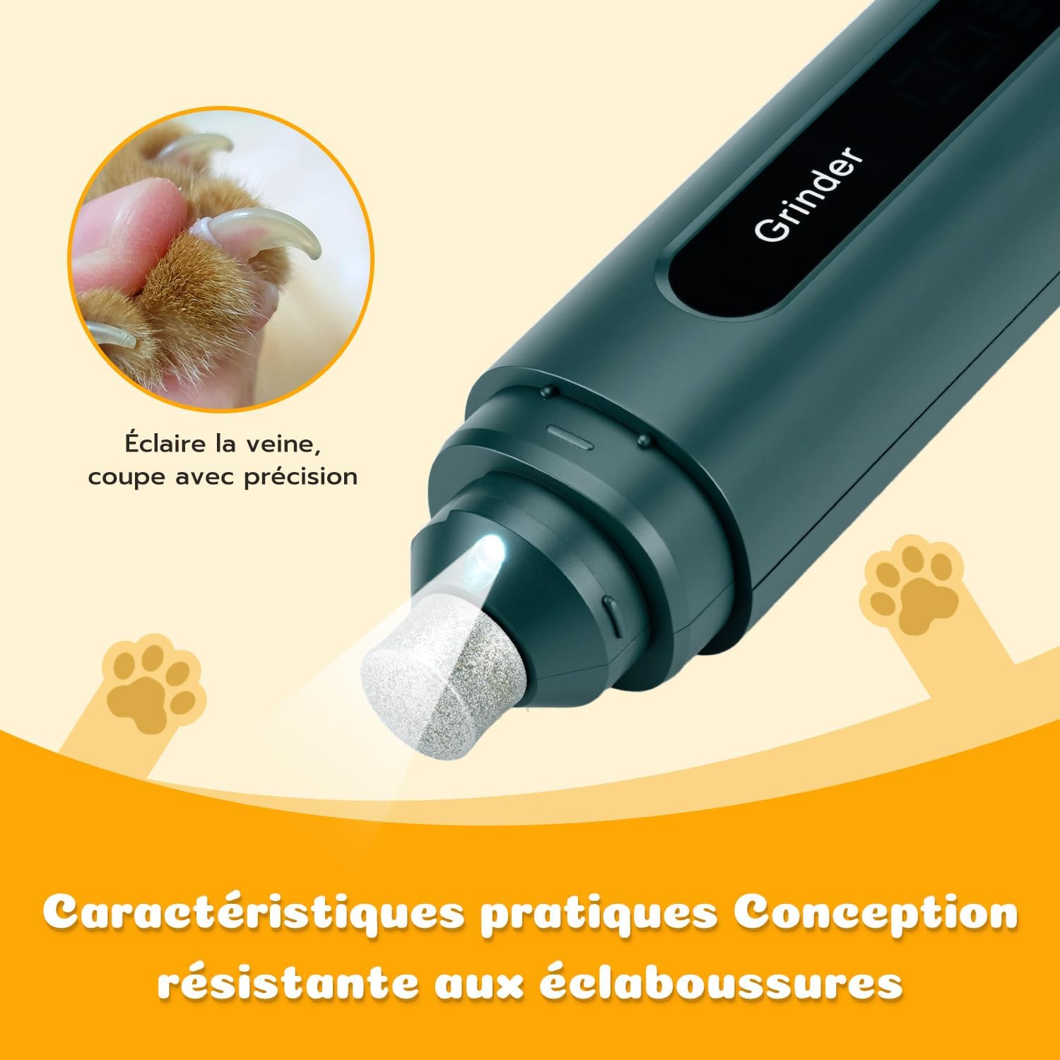 Detalle de Wigearss Lime à ongles de chien électrique rechargeable à 5 vitesses et LED