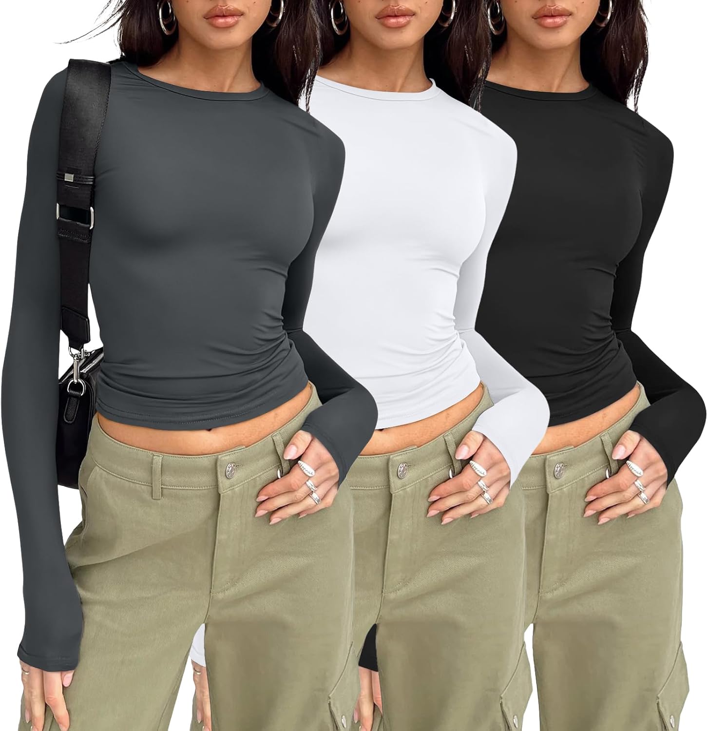 Detalle de AUTOMET 3-Pack Long Sleeve Crop Tops women’s shirts