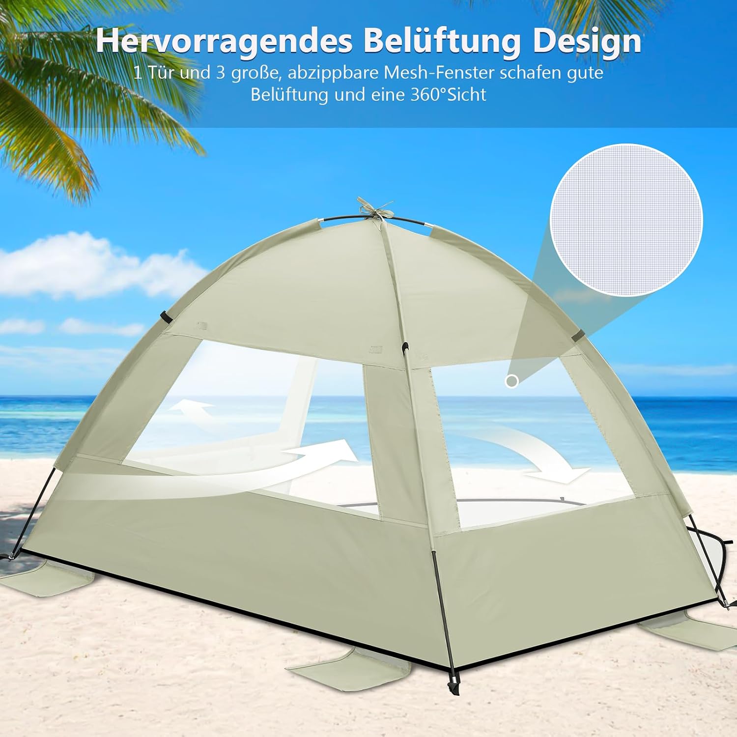 Detalle 2 de Strandmuschel für 2–4 Personen – Strandzelt mit UV-Schutz 50+ und Windschutz