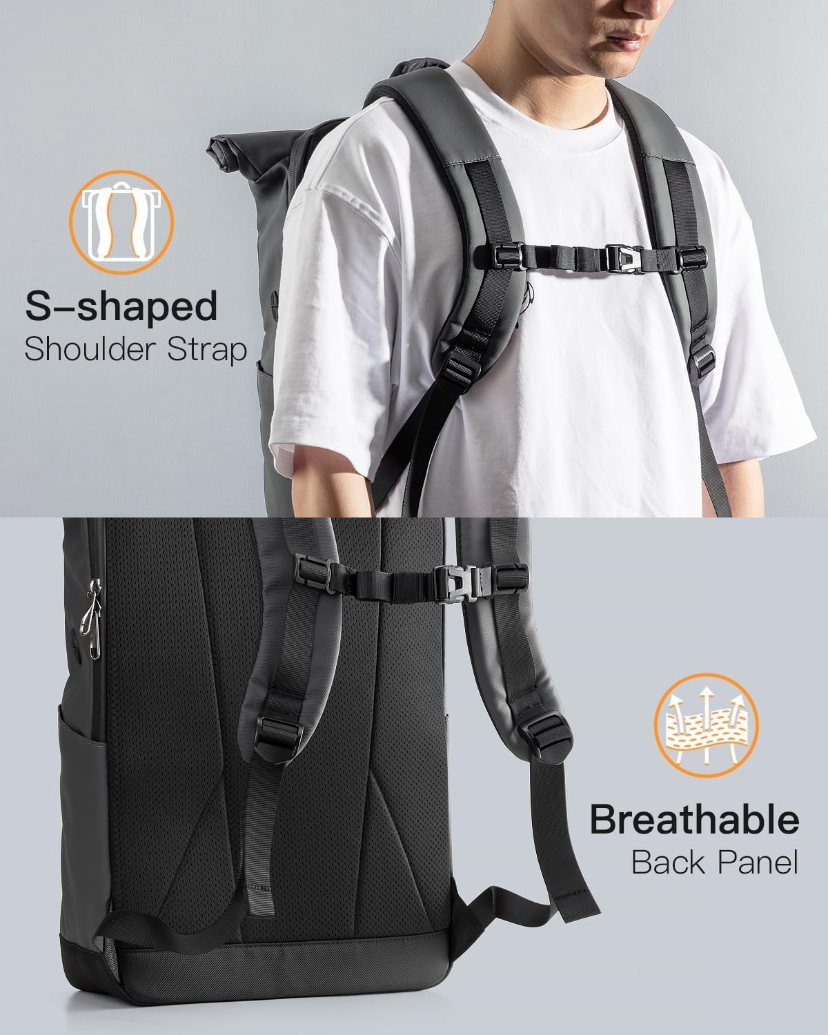 Detalle de Inateck RollTop Backpack (25L–30L) with 17 Inch laptop compartment – roll-top bicycle & commuting daypack