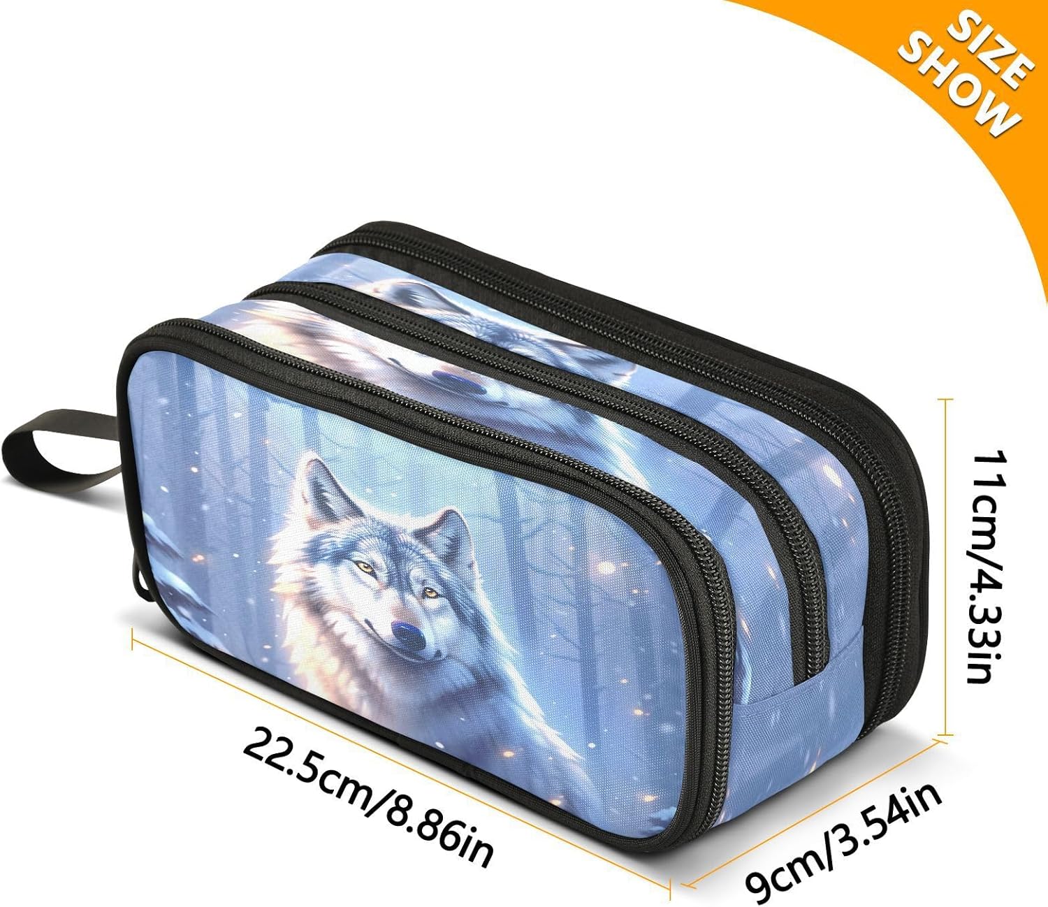 Detalle 2 de Mnsruu Wolf Winter Forest Pencil Case: Large Capacity Zipper Pouch for All Your Stationery