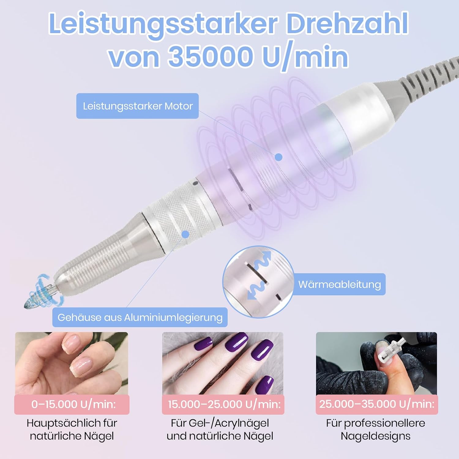 Detalle 2 de Delanie Elektrische Nagelfräser 35000 U/min – Kabelloser Multifunktions-Nagelbohrer im Gradient Rosa