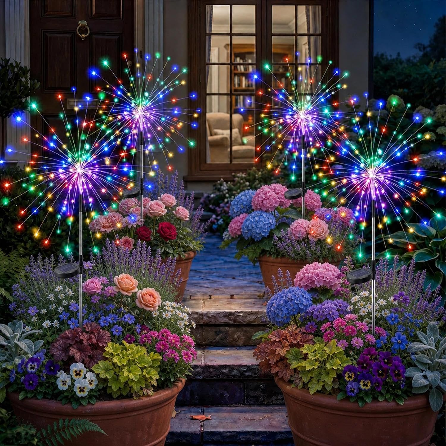 Detalle de Fairdeer Solar Firework Lights Outdoor Garden (4 Pack) – 120 LED Copper-Wire Starburst Path Lights