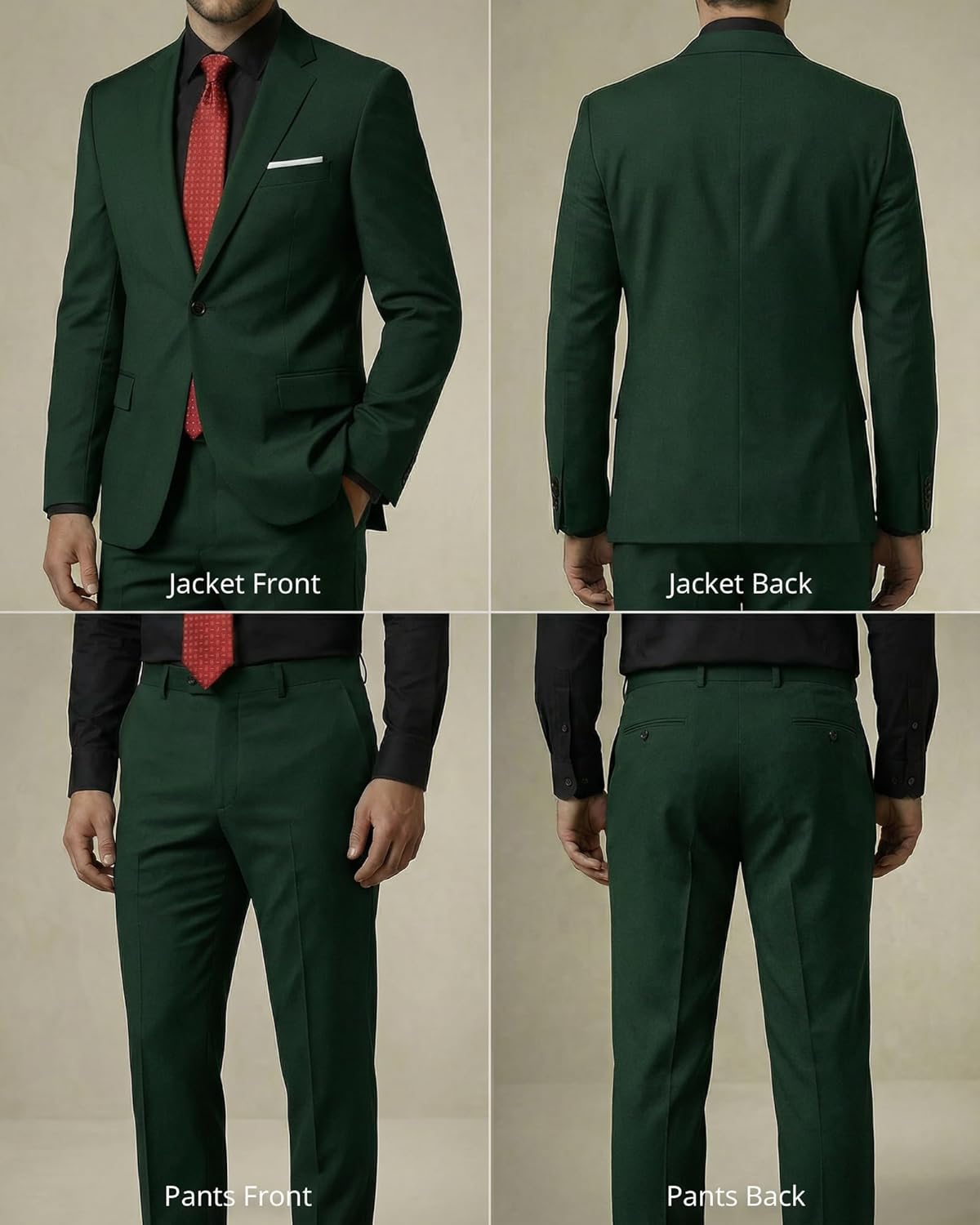Thumbnail 2 de YND Men's 2 Piece Suit with Tie – Slim Fit One-Button Jacket and Pants Set