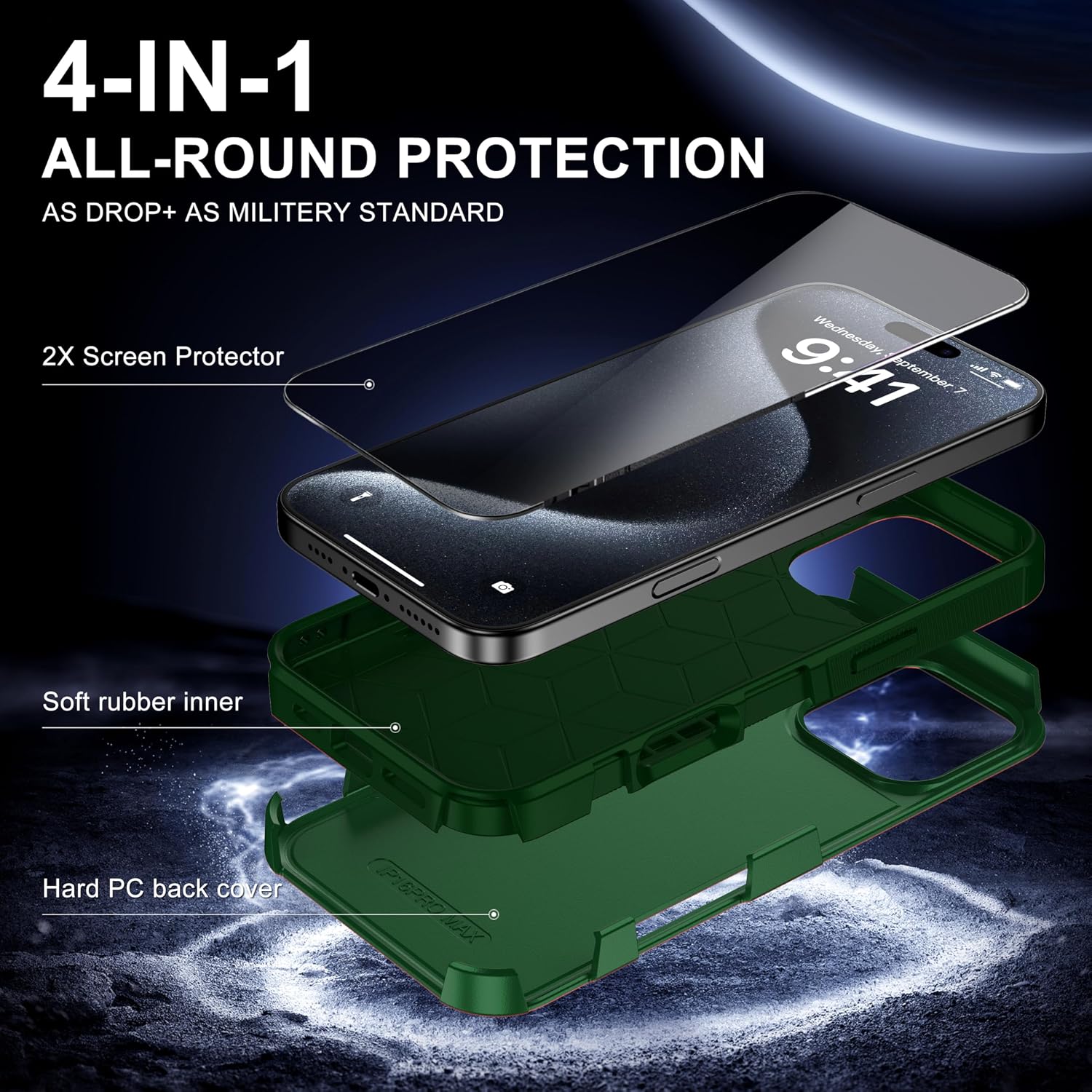 Detalle de RonShieh iPhone 17 Case – Slim, Shockproof Dual-Layer Protection (Teal Green)