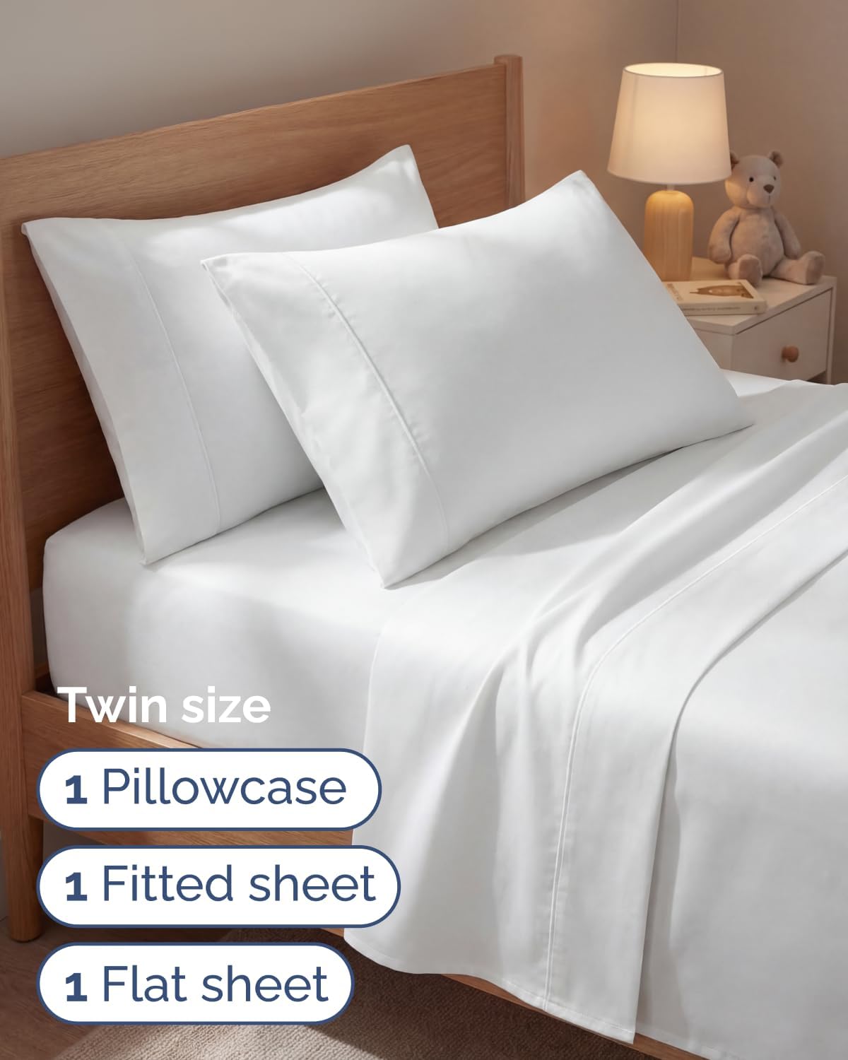 Thumbnail 2 de CGK Unlimited Twin 4-Piece Sheet Set (1 Flat, 1 Fitted, 2 Pillowcases) — Soft, Breathable, Wrinkle-Free, White