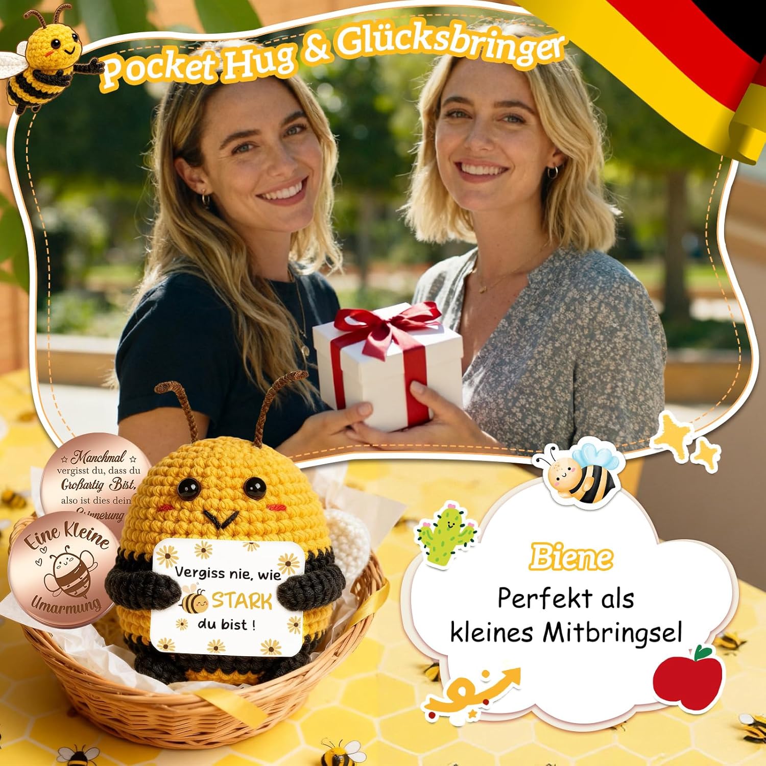 Thumbnail 2 de Giftota Pocket Hug – handgehäkelte Biene als Glücksbringer & Mutmacher mit Münze im Etui