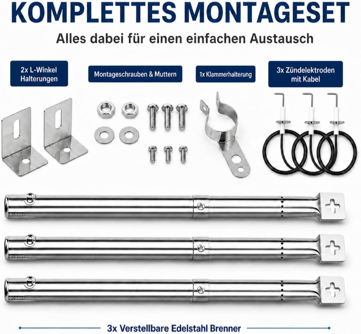 Detalle 2 de Uniflasy Universal Gasgrill Brenner 31–45 cm – 4 Stück