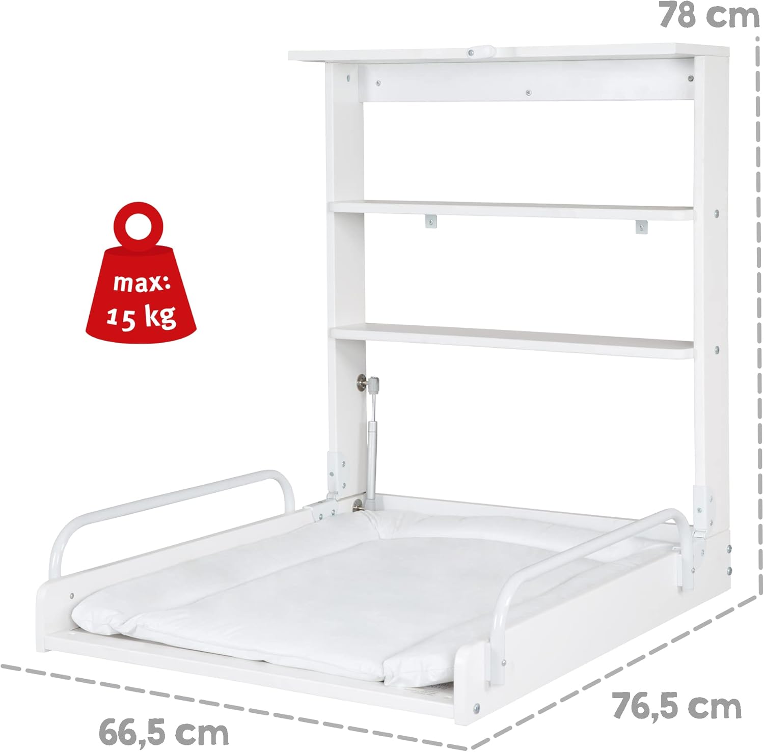 Detalle de roba Table à Langer Murale Pliante en Bois Laqué Blanc avec Matelas de Change – 2 Étagères, 15 kg