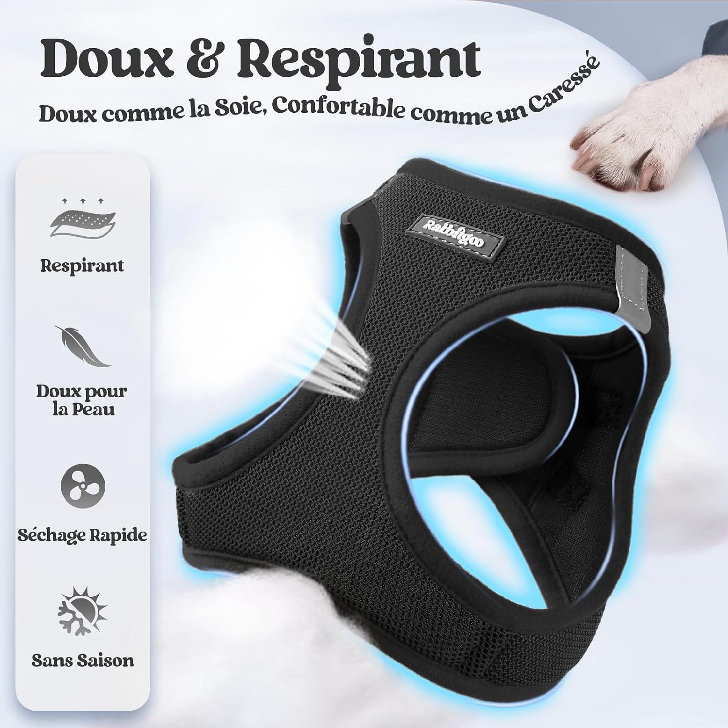 Detalle de Rabbitgoo Harnais Chien Petite Taille avec Laisse Réfléchissante – Harnais chiot en maille souple et laisse de 156 cm