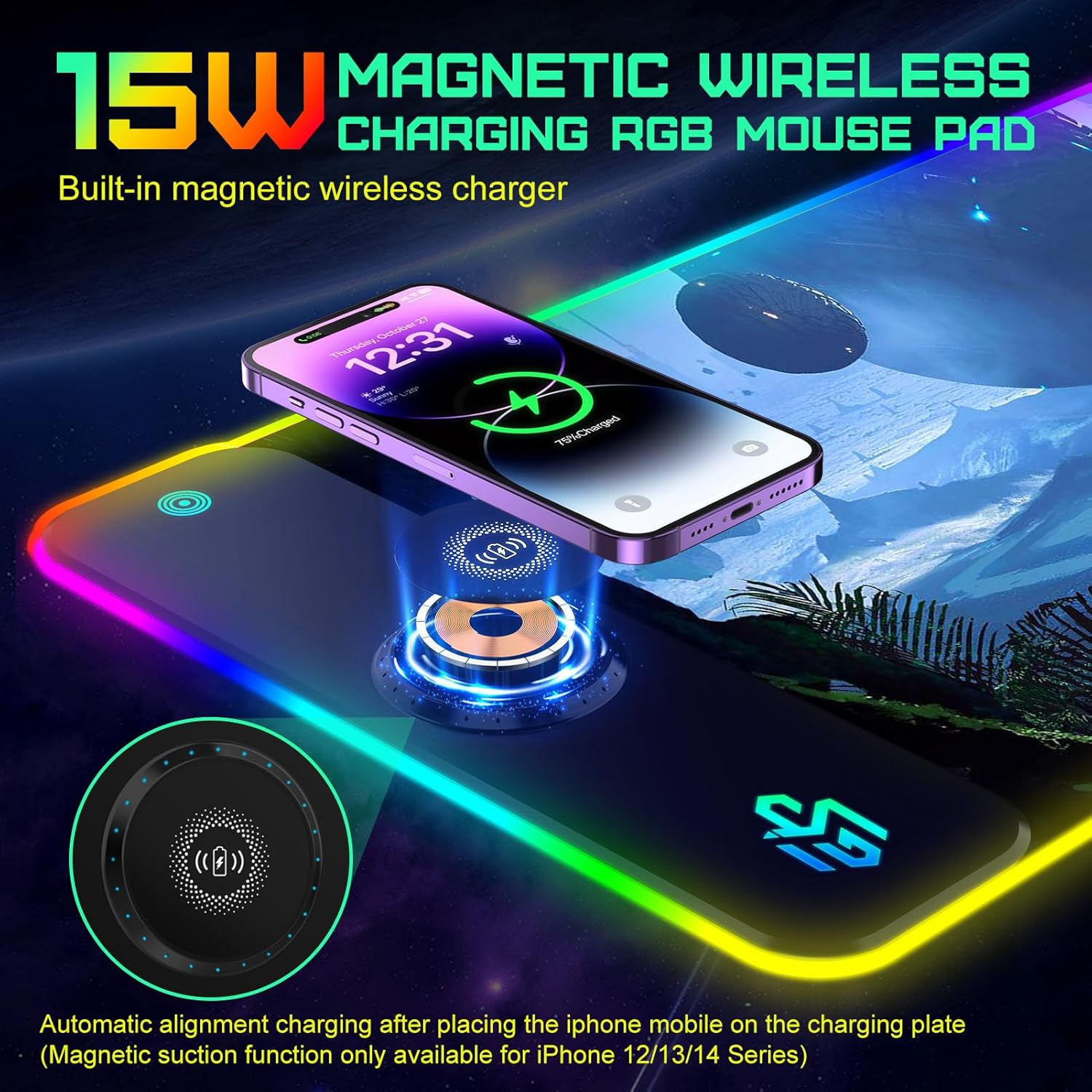 Detalle 2 de GIM Wireless Charging RGB Mouse Pad 15W