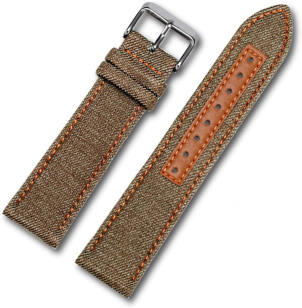 Detalle de Triblanc Denim-Canvas Uhrenarmband 22 mm – Schnellverschluss, personalisierbar, für Damen und Herren