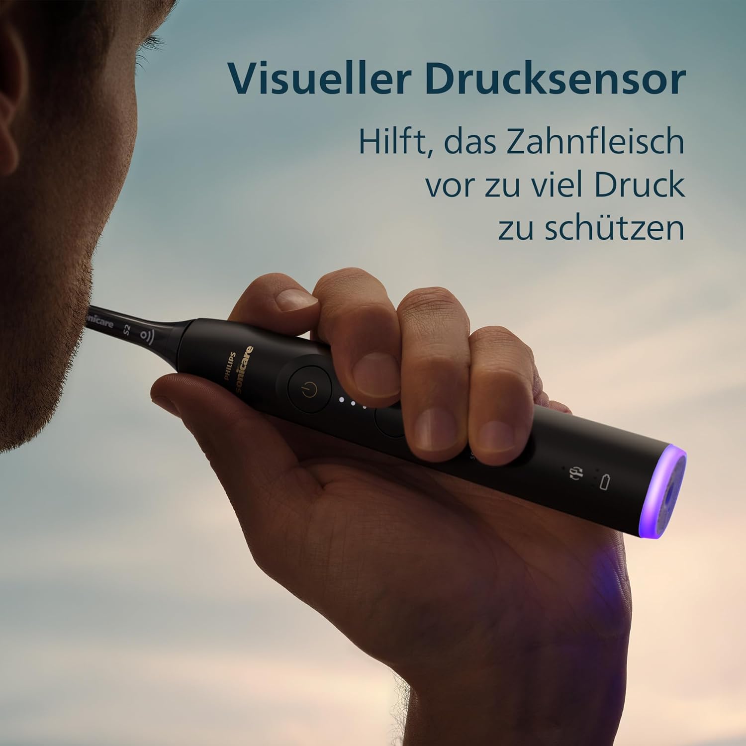 Detalle de Philips Sonicare Series 6100 HX7401/12 – Elektrische Schallzahnbürste, 6 Reinigungsprogramme, Drucksensor und Reiseetui (Schwarz)