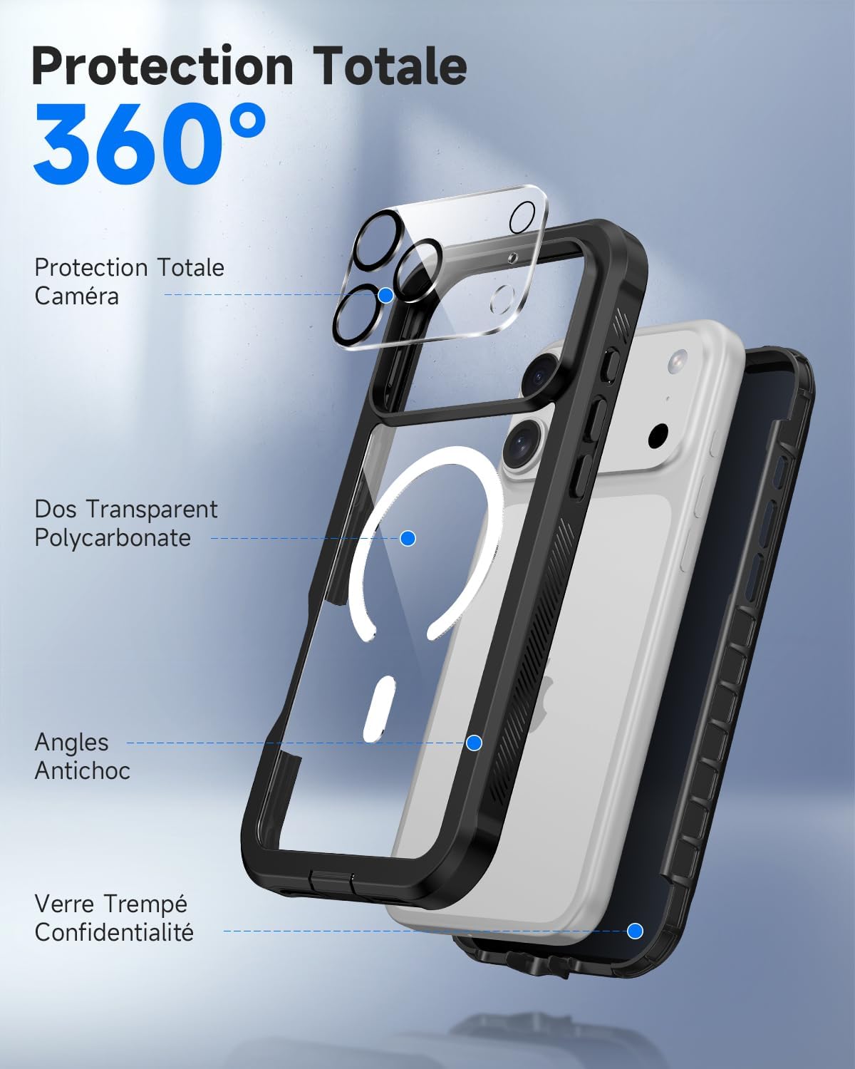 Thumbnail 2 de Seacosmo Coque Magnétique pour iPhone 17 Pro – Verre trempé anti-espion, MagSafe et anneau magnétique intégré