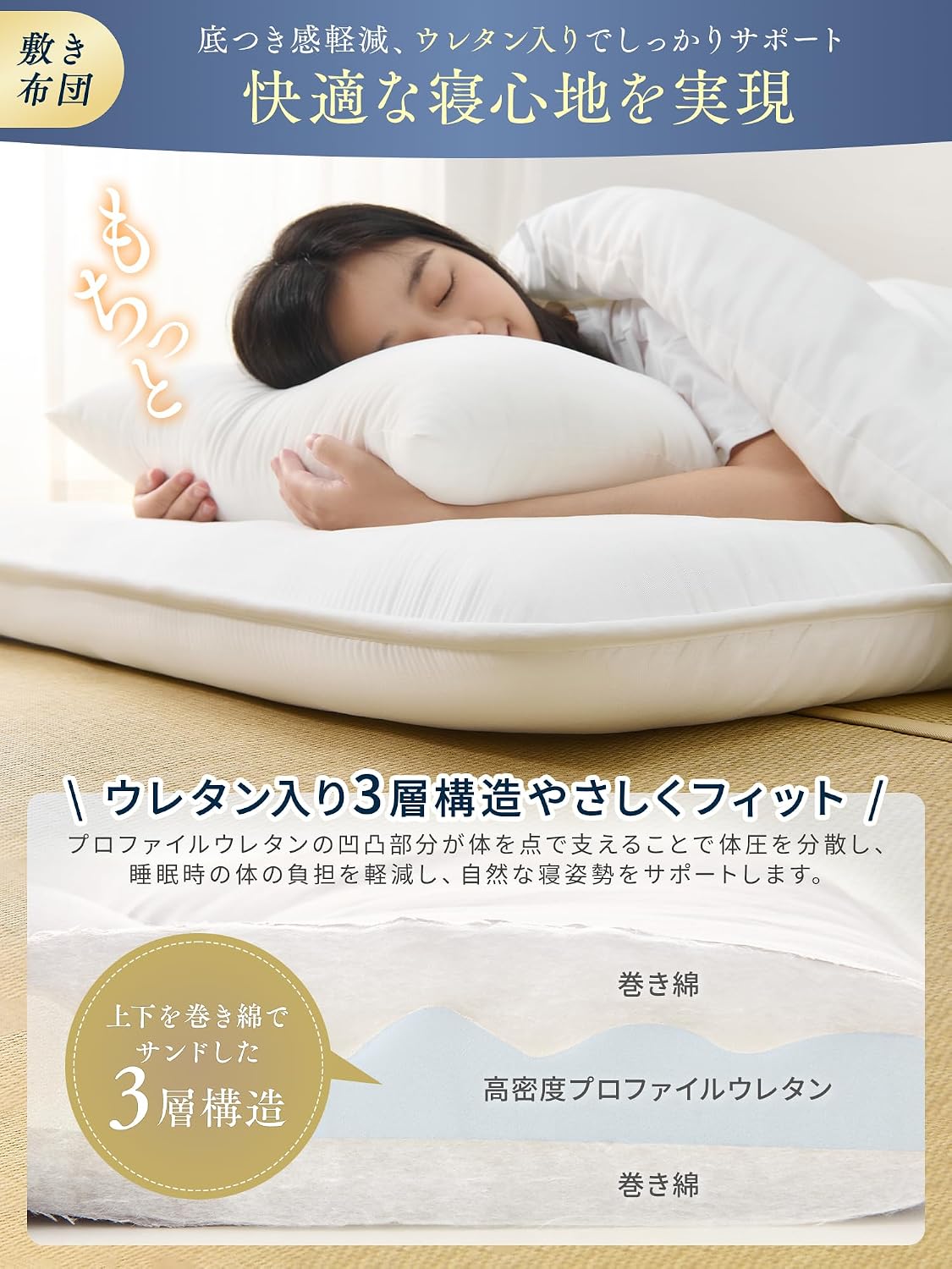 Detalle de クモリ 5-X-A-KUM シングル布団4点セット 高密度ウレタン敷布団・収納ケース付き