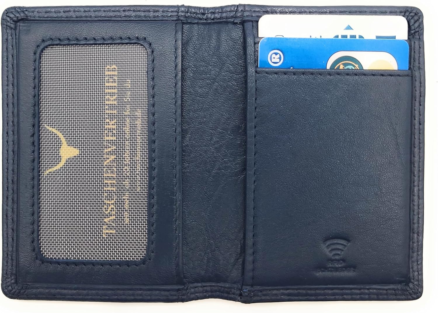 Detalle de Lemasi RFID Kreditkartenetui aus echtem Nappa-Leder – Visitenkarten- und Ausweisetui, Navy