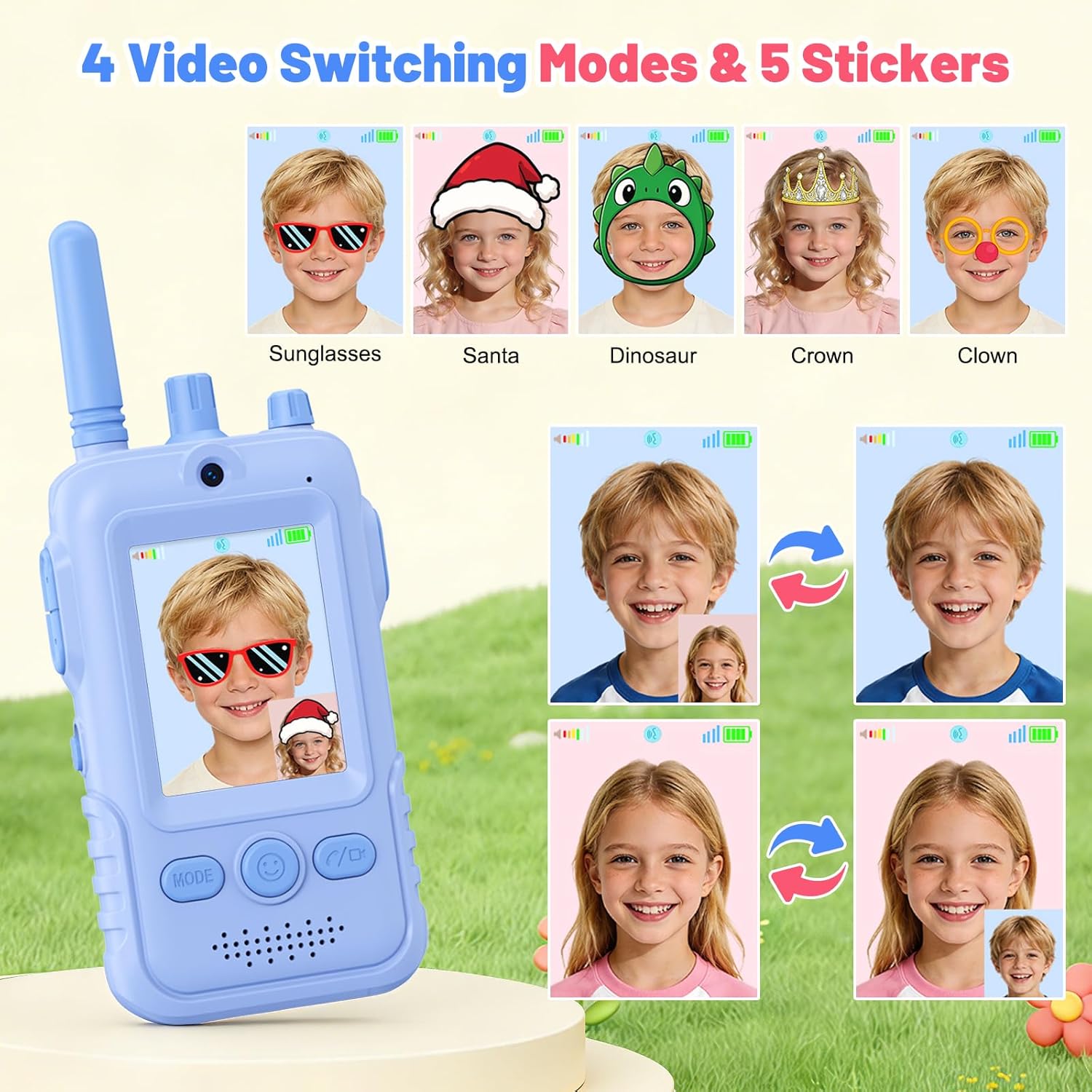 Thumbnail 3 de GREENKINDER Video Walkie Talkie für Kinder mit Kamera (Sprechen & Sehen gleichzeitig) – 2er-Set, aufladbar, mit Gürtelclip & Taschenlampe