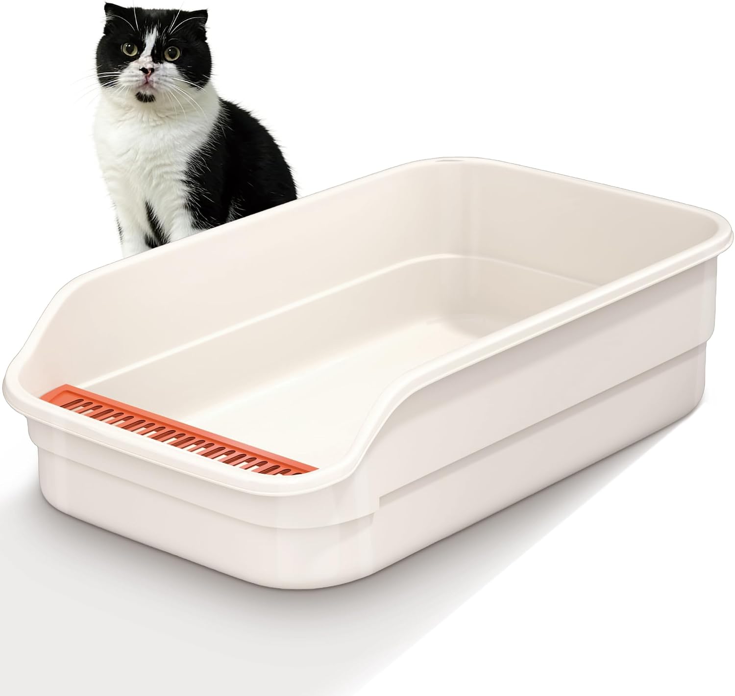 Detalle de Vealind Large Cat Litter Tray with High Sides and Low Entry (60 x 40 x 16 cm) – Beige