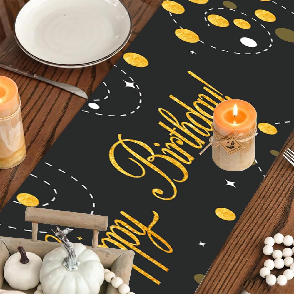 Thumbnail 3 de Senken Tischläufer „Happy Birthday“ Schwarz Gold (35x180 cm) aus 300D Oxford-Stoff