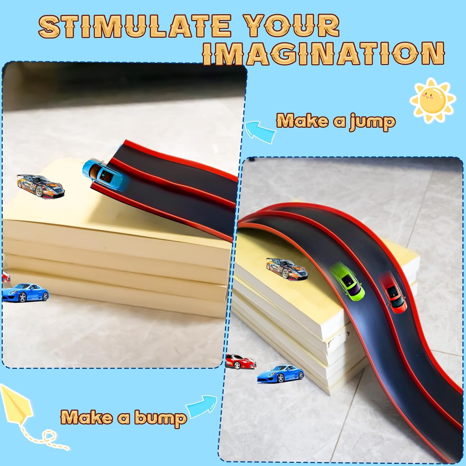 Thumbnail 4 de Flex Tracks 15 Ft Kids Starter Set: Flexible Race Track with Suction Cups (Black & Red)