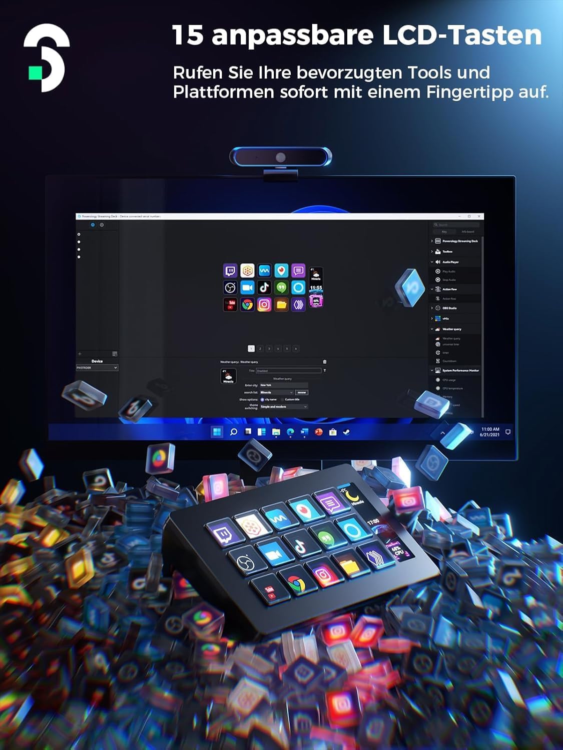 Thumbnail 2 de SOOMFON Stream Controller Deck mit 15 LCD-Makrotasten – kompatibel mit OBS, Twitch, Streamlabs, Discord
