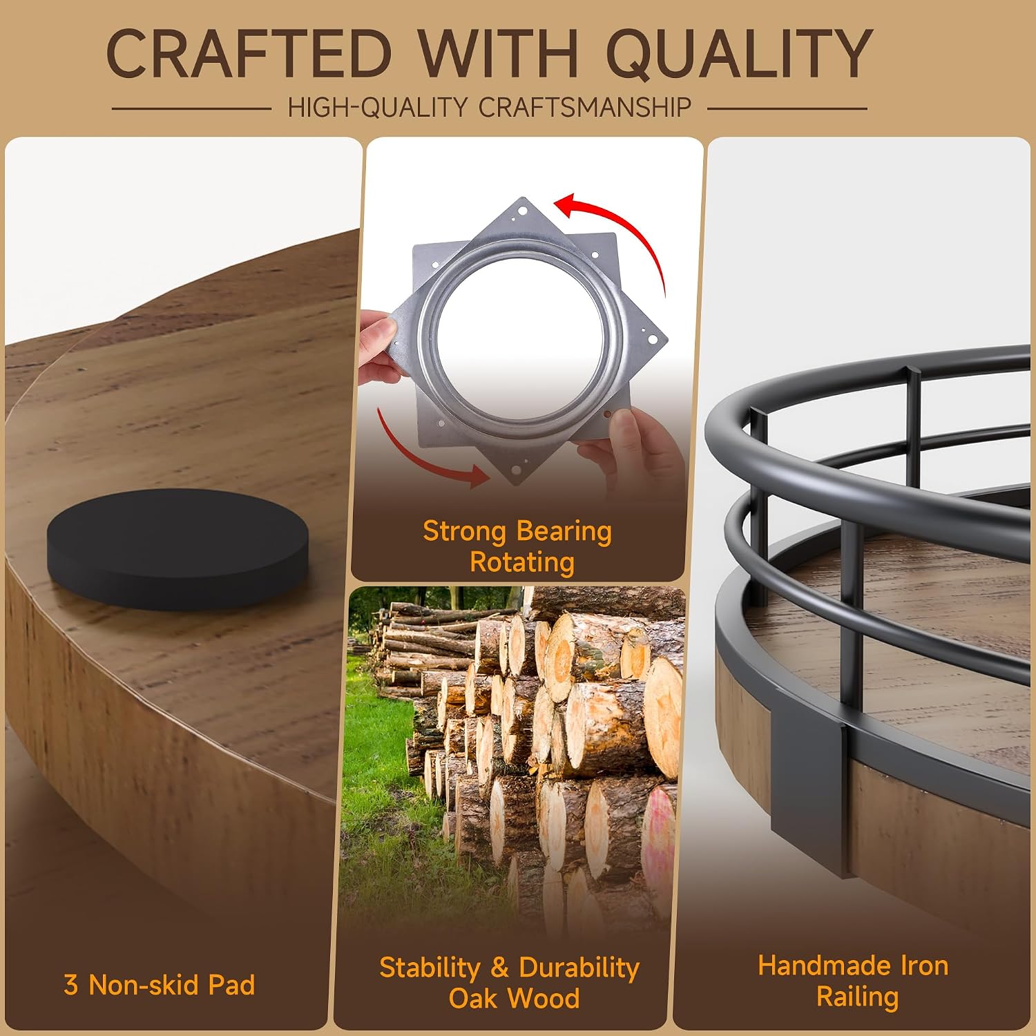 Thumbnail 3 de AMH Farmhouse Oak 12" Lazy Susan Turntable Organizer (Round Wooden Organizer & Storage)