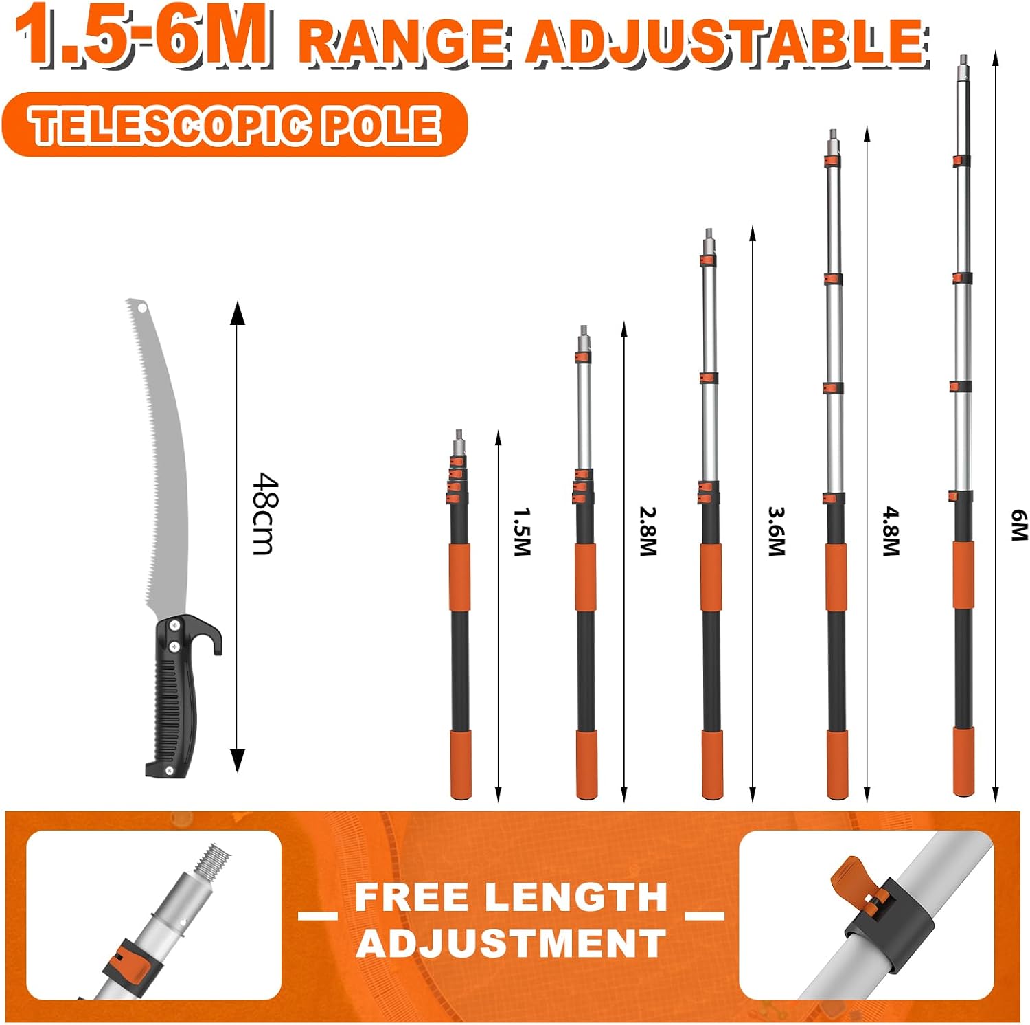 Thumbnail 4 de SISUPASSIE 7.2m Telescopic Pole Saw – Long Reach Pruning Saw with Durable Blade