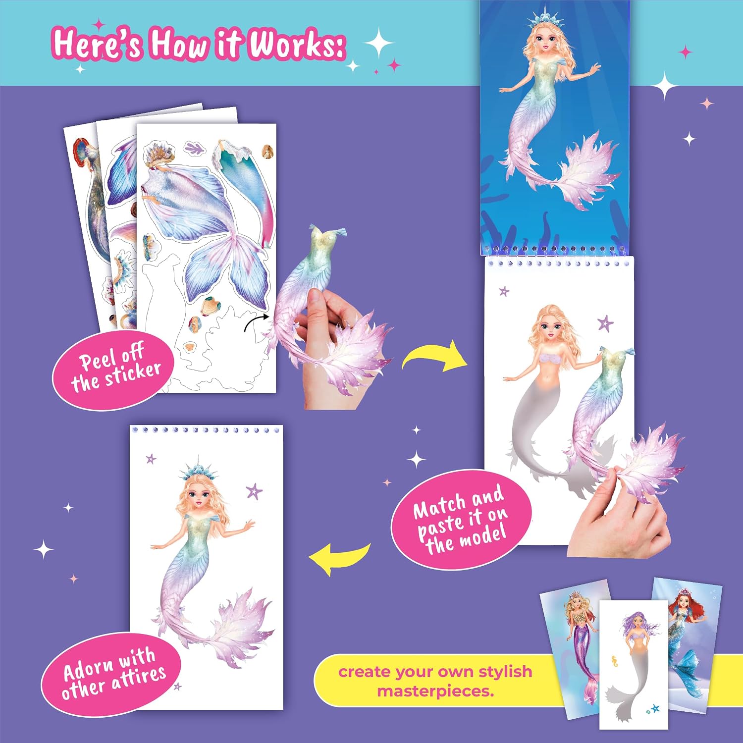 Detalle 2 de BSCOOL A000116 Mermaid Sticker Activity Book with 100+ Stickers and Guided Styling