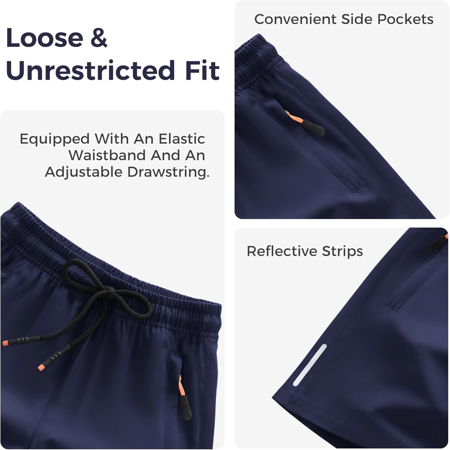 Detalle de ANHDM Boys Shorts: Quick-Dry Athletic Running Shorts with Zipper Pockets