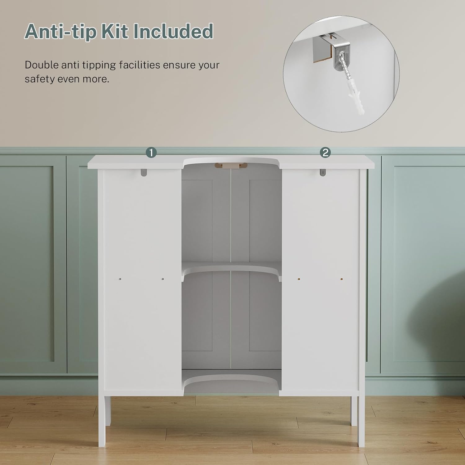 Detalle 2 de TEENFON Pedestal Sink Storage Cabinet, White