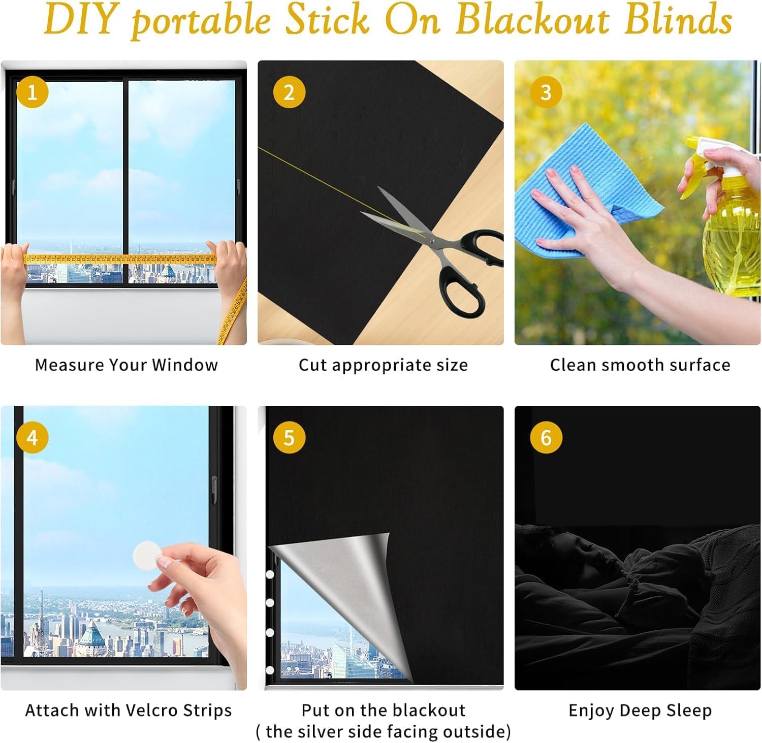 Detalle de Blackout Blinds Stick on 300x145cm — Portable, No-Drill 100% Blackout Solution