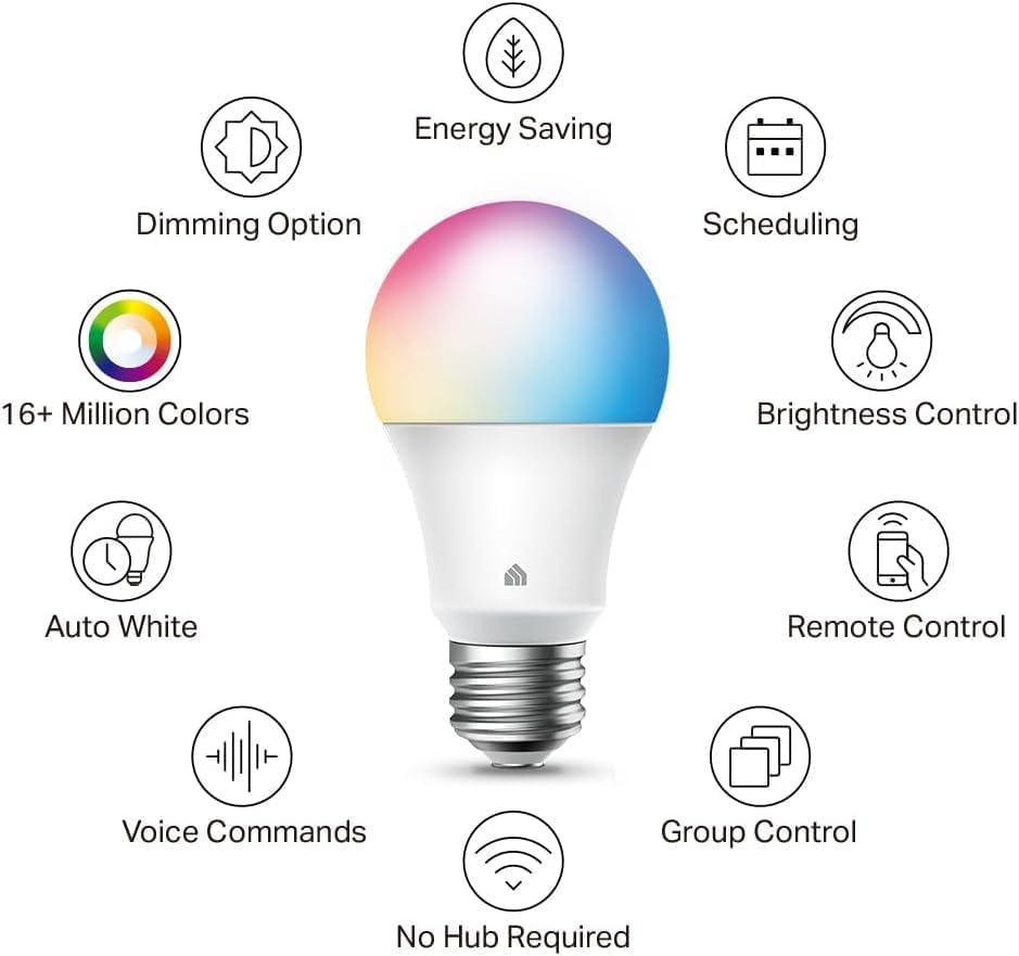 Detalle de Kasa Smart KL125P4 A19 Smart Wi-Fi LED Bulbs, Multicolour, 800 Lumens, 4-Pack