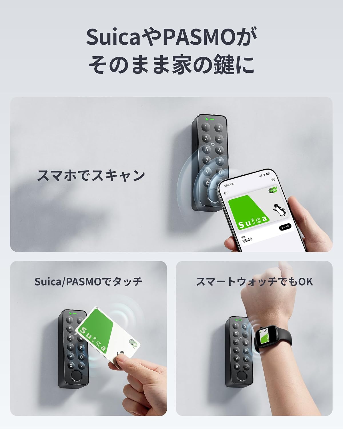 Detalle de SwitchBot W2500020 指紋認証パッド 暗証番号・交通系ICカード対応