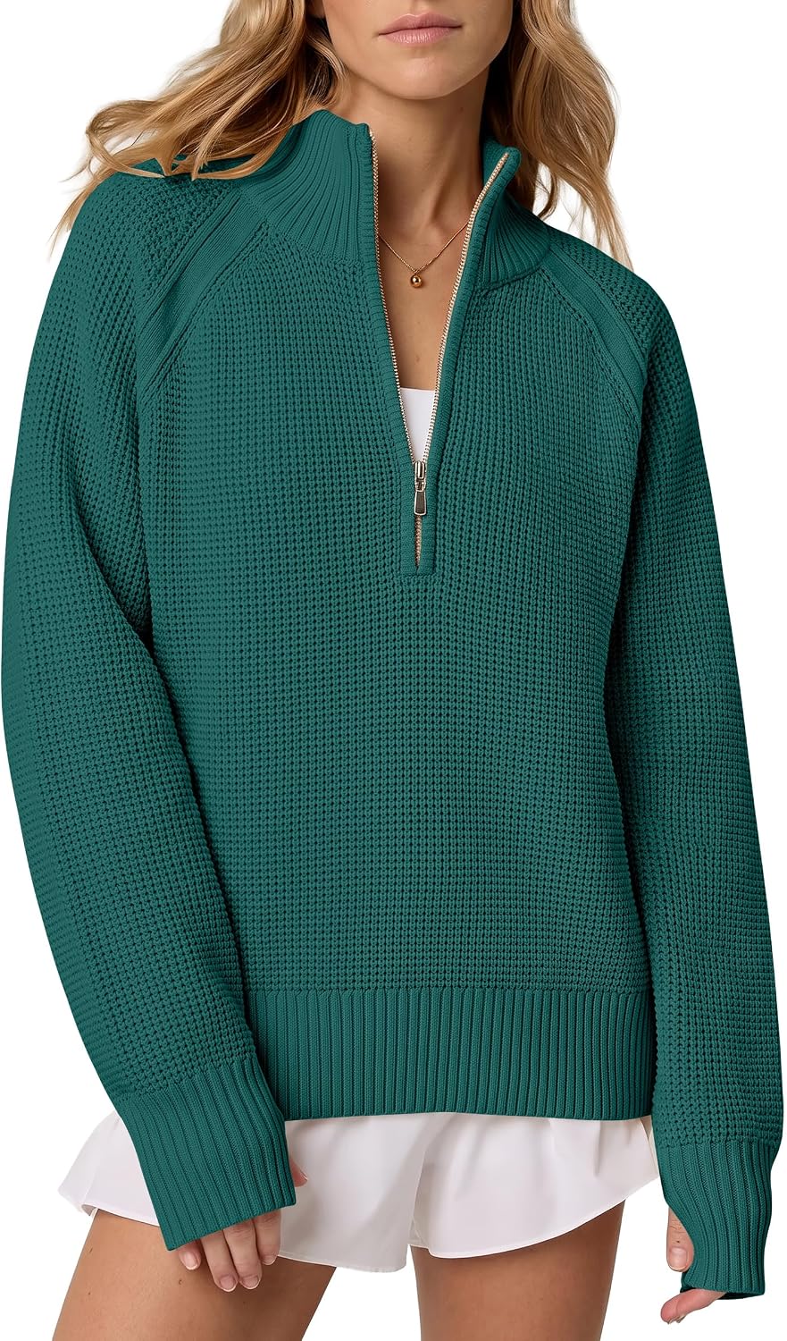 Thumbnail 6 de ANRABESS Quarter-Zip Sweater in Waffle Knit