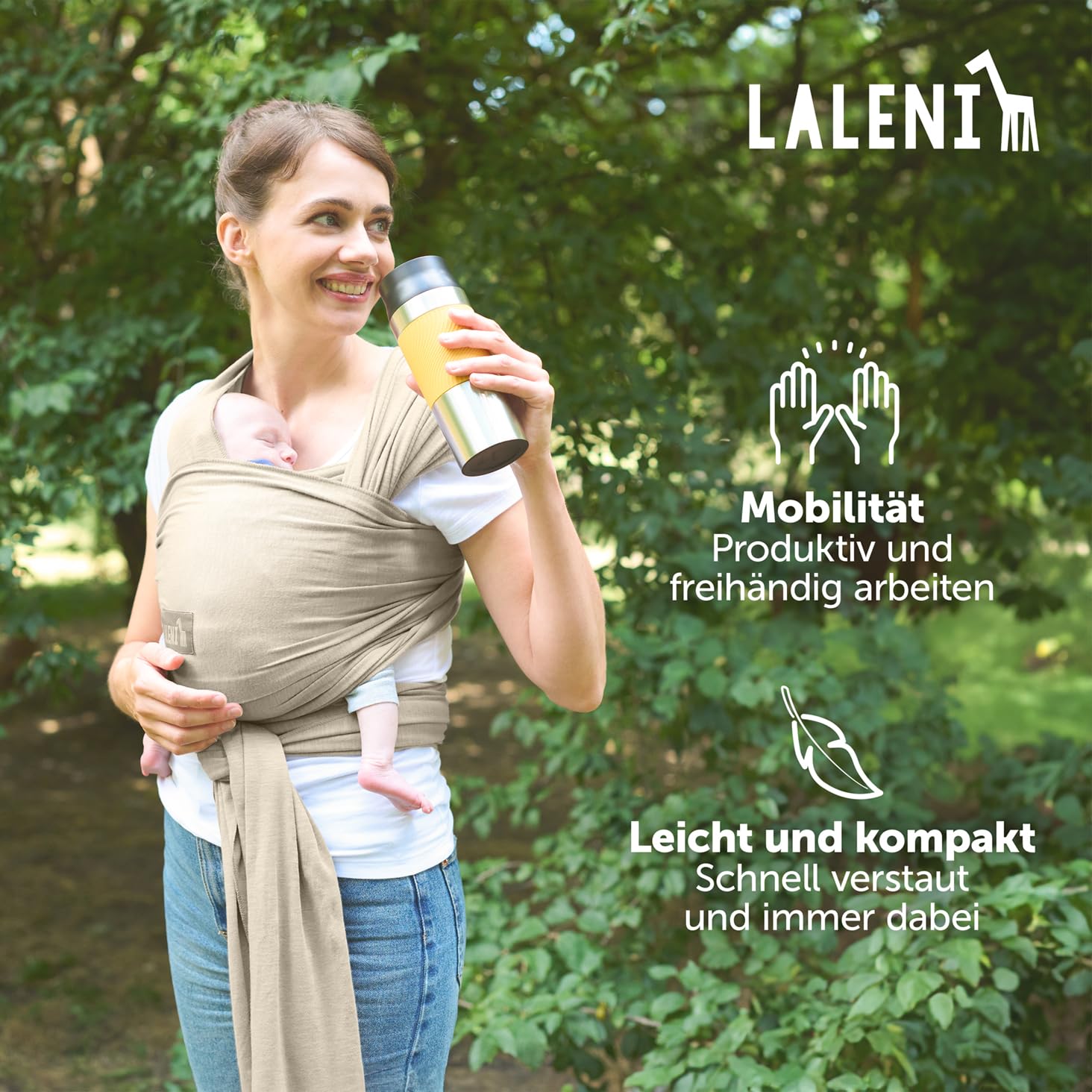 Thumbnail 5 de Laleni Tragetuch Baby – Neugeboren bis 15 kg, 100% Baumwolle, OEKO-TEX, 5,10 m Beige