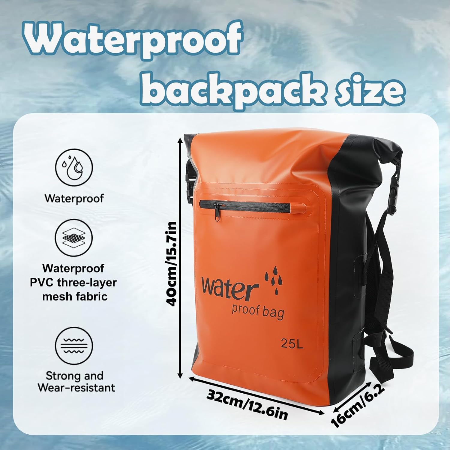 Thumbnail 1 de MOMAHUA 25L Waterproof Dry Bag Backpack with Double Shoulder Straps – Durable Orange PVC Roll Top Dry Sack