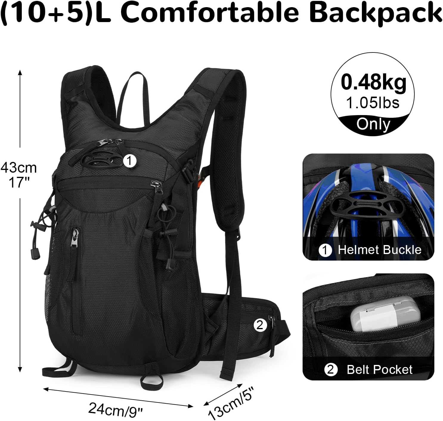 Detalle de Outplea 15L Leicht Fahrradrucksack – Vielseitiger 15-Liter-Rucksack für Damen und Herren