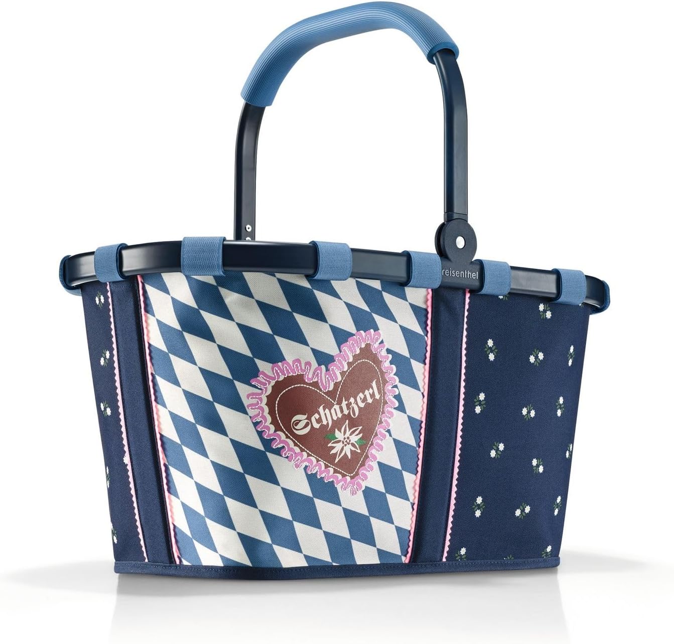 Detalle de Carrybag Frame Jeans Classic Blue von Reisenthel – stabiler Aluminiumrahmen, großes Hauptfach
