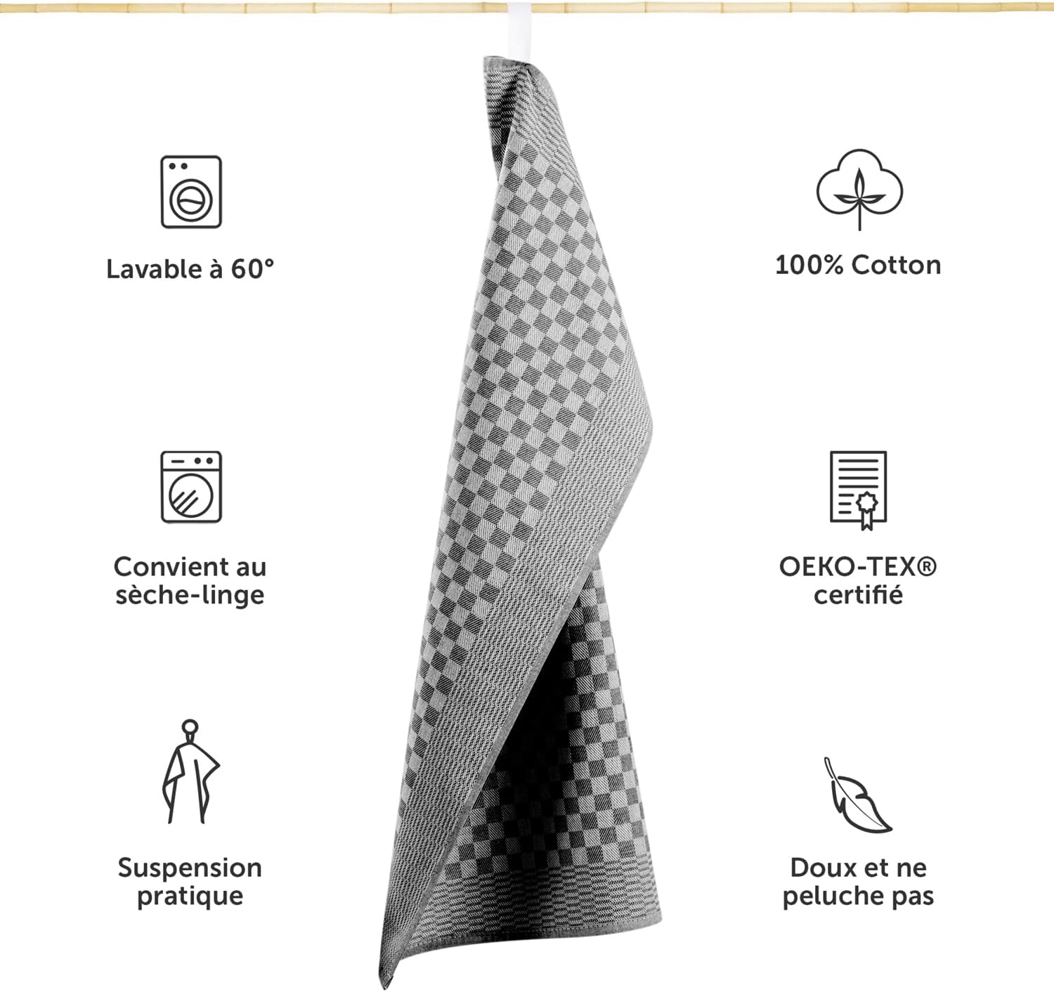 Thumbnail 2 de Blumtal torchon Cuisine – Lot de 20, 50 x 70 cm, noir, certifiés Oeko-Tex