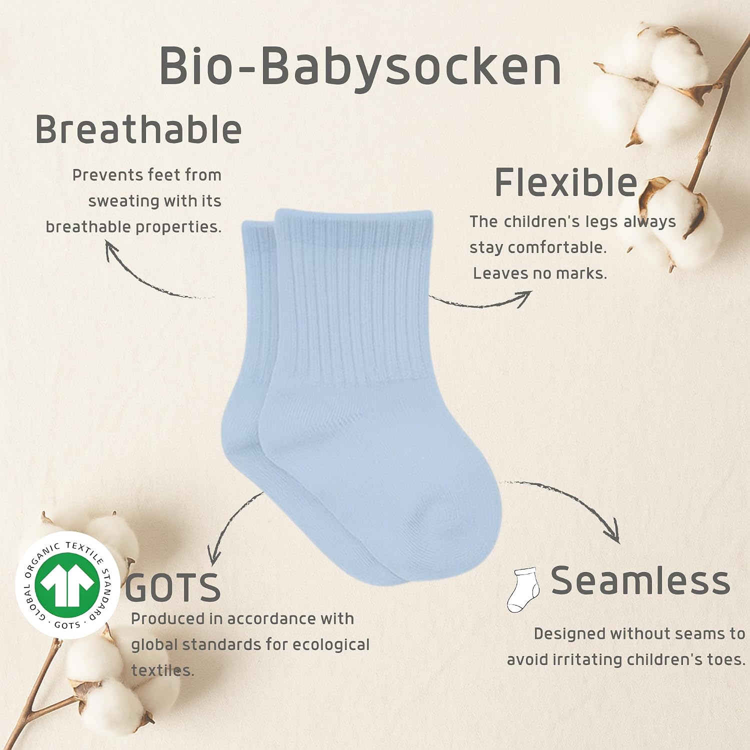 Detalle de bistyle Baumwolle 6 Paar Baby Socken 0–3 Monate bis 2–3 Jahre – nahtlos, atmungsaktiv, mehrfarbig