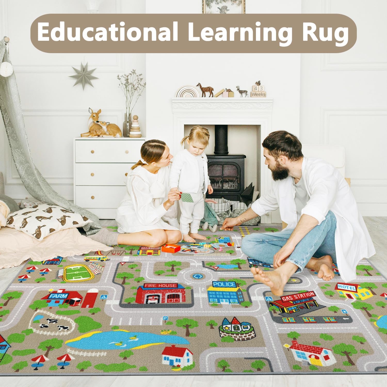 Thumbnail 5 de Capslpad Kids Play Rug Town City Road Car Mat 150x200cm – Non-Slip, Machine Washable Play Area
